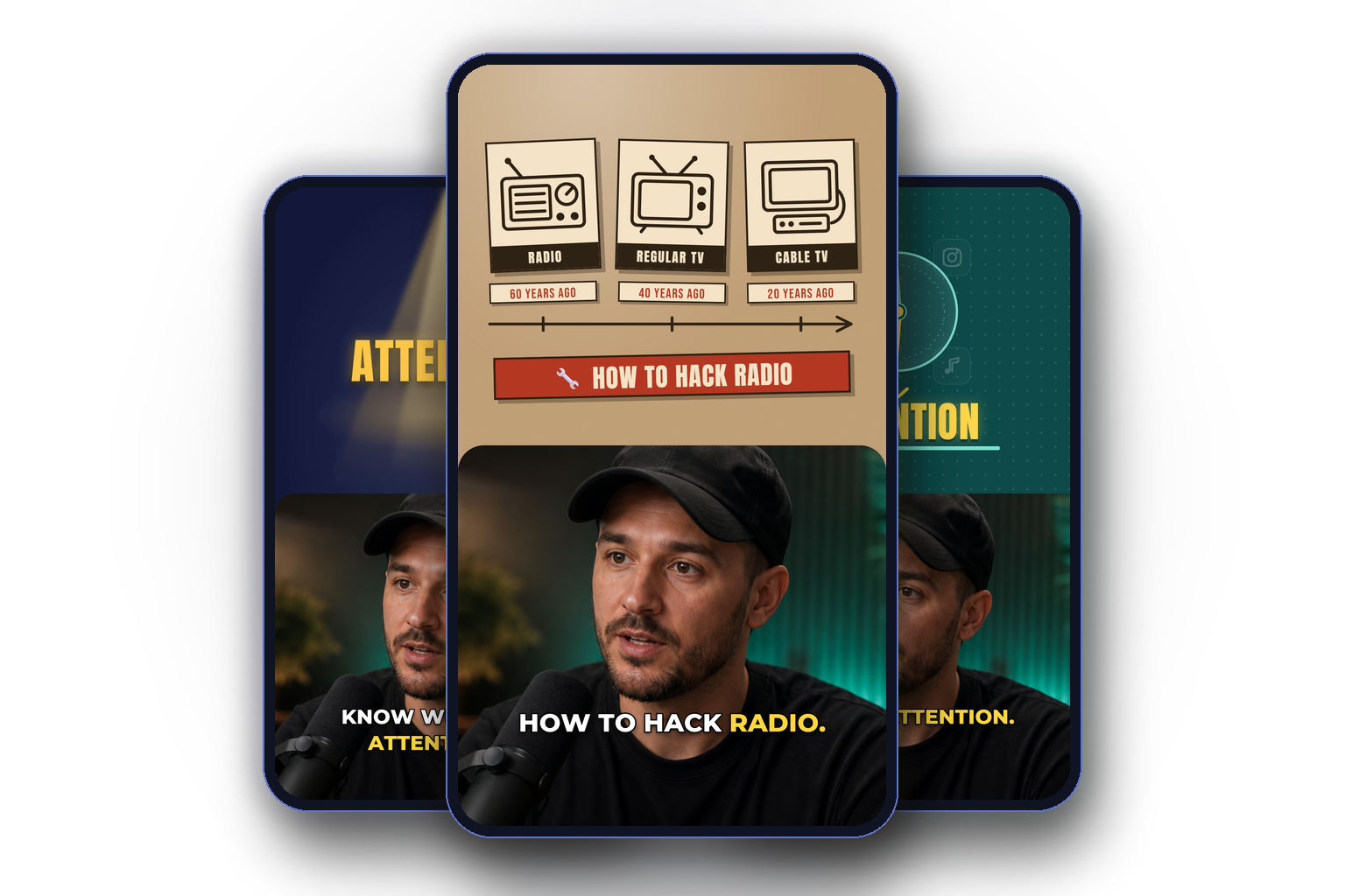 Split-screen videos with an animated graphic above the speaker
